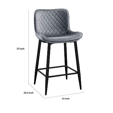 Aniya Counter Stool Chair Set of 2, Black Metal Leg, Dark Gray Velvet