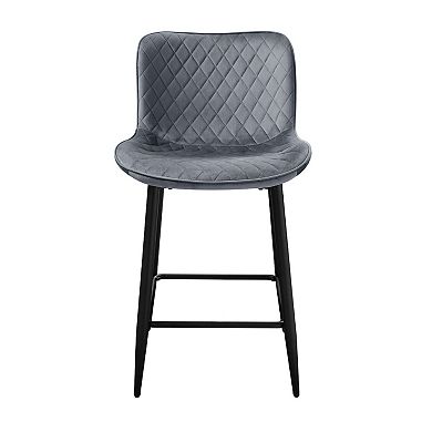 Aniya Counter Stool Chair Set of 2, Black Metal Leg, Dark Gray Velvet