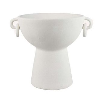 Decorative Bowl Planter, 2 Round Handles, Modern White Ceramic 14 Inch