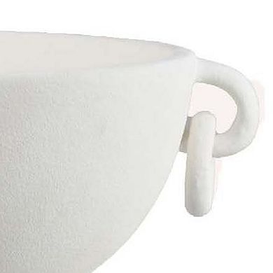 Decorative Bowl Planter, 2 Round Handles, Modern White Ceramic 14 Inch