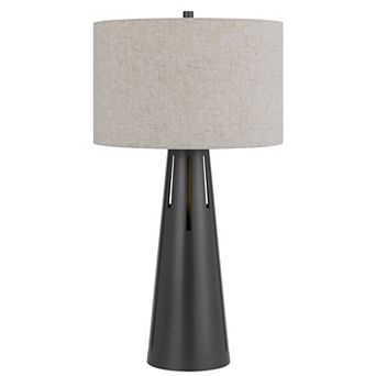 Tiy 30 Inch Table Lamp, White Hardback Drum Shade, Gray Iron Cone Base