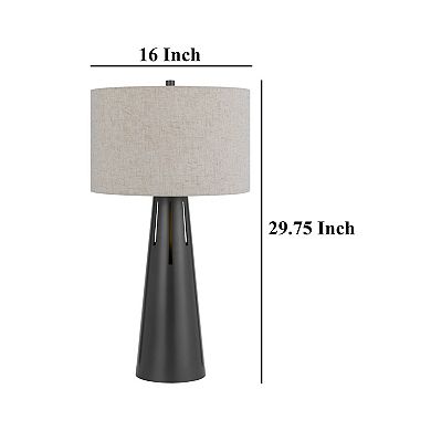 Tiy 30 Inch Table Lamp, White Hardback Drum Shade, Gray Iron Cone Base