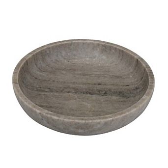 Decorative Bowl, Gray Marble, Natural Veining Patterns, 10 Inch Round
