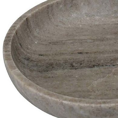 Decorative Bowl, Gray Marble, Natural Veining Patterns, 10 Inch Round
