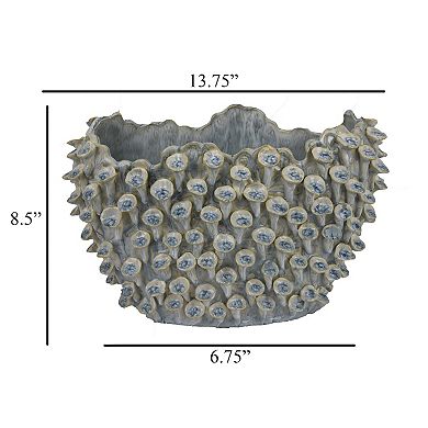 Nina Decorative Bowl, Light Blue, Coral Textured Gray Ceramic, 14 Inch