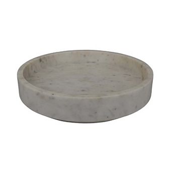 Accent Decorative Bowl, Tray Edge Antique Style White Marble, 13 Inch