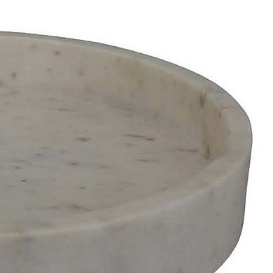 Accent Decorative Bowl, Tray Edge Antique Style White Marble, 13 Inch