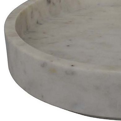 Accent Decorative Bowl, Tray Edge Antique Style White Marble, 13 Inch