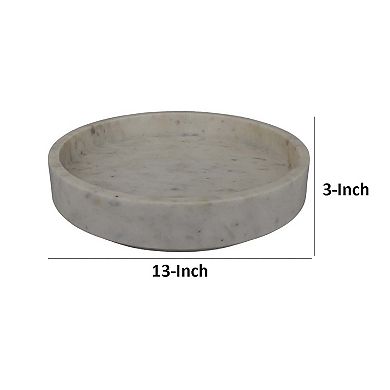 Accent Decorative Bowl, Tray Edge Antique Style White Marble, 13 Inch