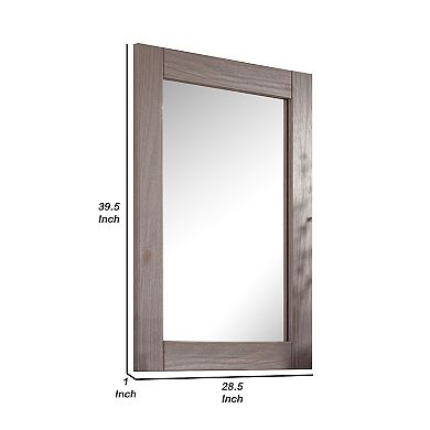 Stav 40 Inch Wall Mirror, Rustic White Solid Wood Rectangular Frame