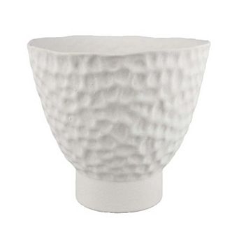 Decorative Bowl Shaped Planter, Hammered White Ceramic 12 Inch