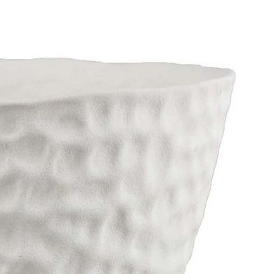Decorative Bowl Shaped Planter, Hammered White Ceramic 12 Inch