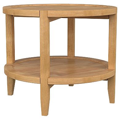 Camilia Side End Table, 23 Inch Round Top, 1 Shelf, Natural Brown