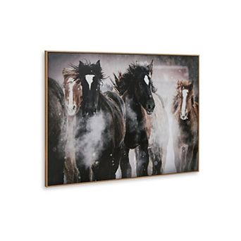 Hose Wall Art, 36x48 Painted Canvas, Brown Black White Running Horses