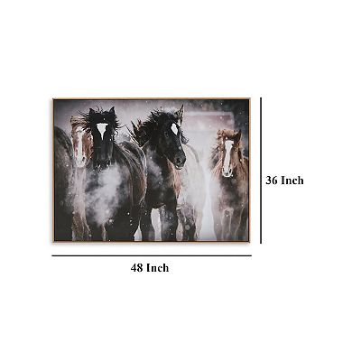 Hose Wall Art, 36x48 Painted Canvas, Brown Black White Running Horses