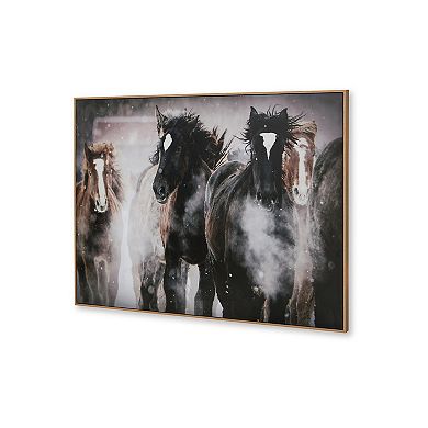 Hose Wall Art, 36x48 Painted Canvas, Brown Black White Running Horses