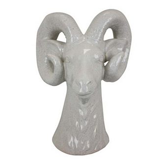 Accent Tabletop Decor, Strong Ram Head Design, White Ceramic 14 Inch
