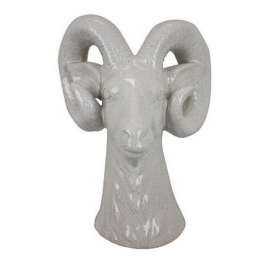 Accent Tabletop Decor, Strong Ram Head Design, White Ceramic 14 Inch