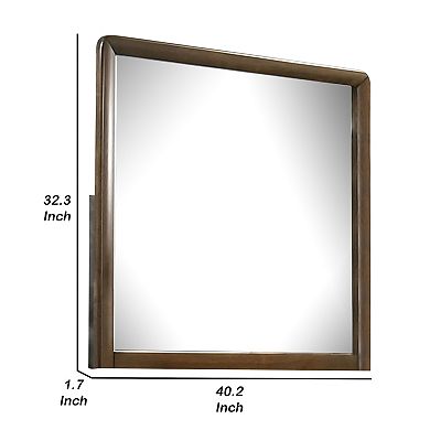 Cair Dresser Mirror, 32 Inch Rectangular Frame, Round Edges, Brown Wood