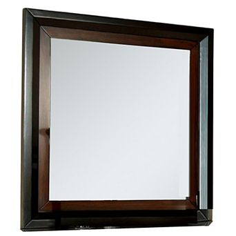Nera Dresser Mirror, 38 Inch Dark Walnut Brown and Black Solid Wood
