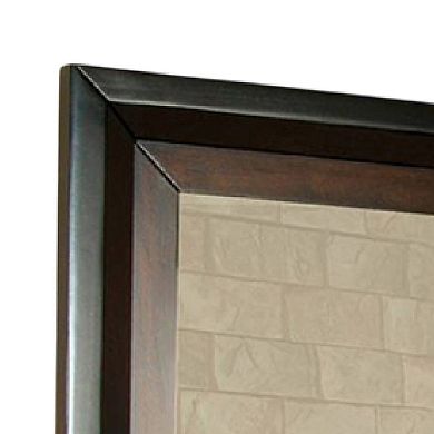 Nera Dresser Mirror, 38 Inch Dark Walnut Brown and Black Solid Wood