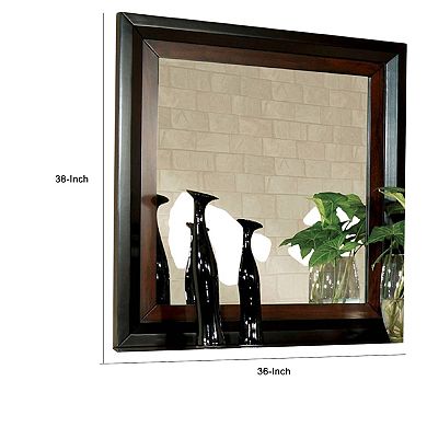 Nera Dresser Mirror, 38 Inch Dark Walnut Brown and Black Solid Wood