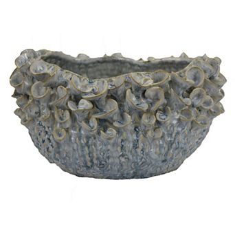 Nina Decorative Bowl, Light Blue, Textured Floral Gray Ceramic 13 Inch