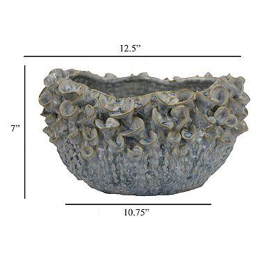 Nina Decorative Bowl, Light Blue, Textured Floral Gray Ceramic 13 Inch