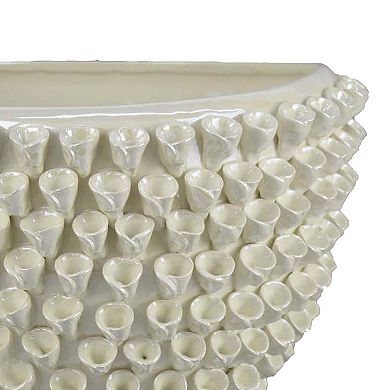 Modern Decorative Bowl, 3D Texture Embellished White Ceramic, 14 Inch
