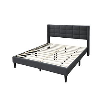 Meno Bed, Square Stitched Linen Upholstery