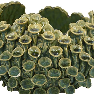 Nina Decorative Bowl, Textured Green Ceramic, Abstract Coral, 11 Inch