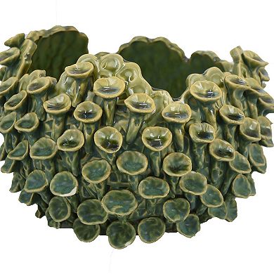 Nina Decorative Bowl, Textured Green Ceramic, Abstract Coral, 11 Inch
