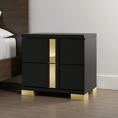 Yoki Nightstand, 2 Drawers, Modern Glam