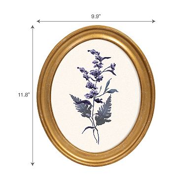 Belle Maison 10" x 12" Oval Purple Floral Wall Art Under Glass