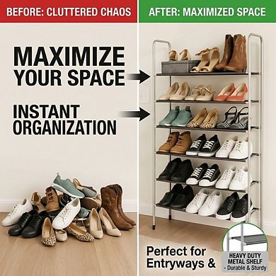 USTECH 10-Tier Expandable Shoe Rack, Adjustable Stackable Metal Shoe Organizer for Closet
