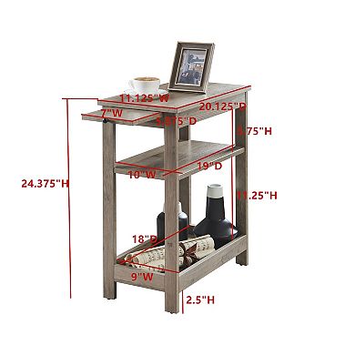 Kings Brand Furniture Slim Wood Side End Table with Storage Shelves & Pull-Out Tray, Nightstand