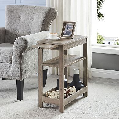 Kings Brand Furniture Slim Wood Side End Table with Storage Shelves & Pull-Out Tray, Nightstand