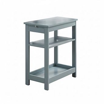 Kings Brand Furniture Slim Wood Side End Table with Storage Shelves & Pull-Out Tray, Nightstand