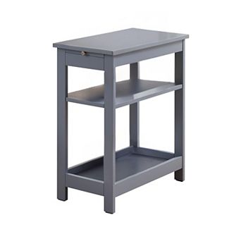 Kings Brand Furniture Slim Wood Side End Table with Storage Shelves & Pull-Out Tray, Nightstand