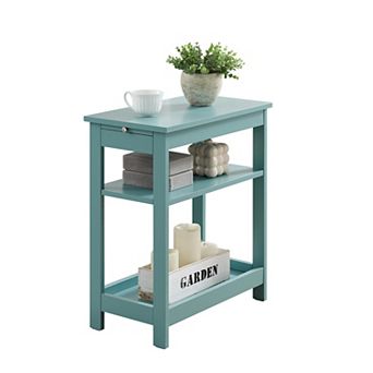 Kings Brand Furniture Slim Wood Side End Table with Storage Shelves & Pull-Out Tray, Nightstand