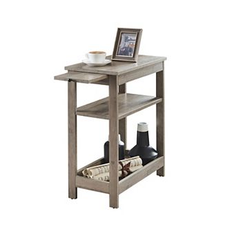 Kings Brand Furniture Slim Wood Side End Table with Storage Shelves & Pull-Out Tray, Nightstand