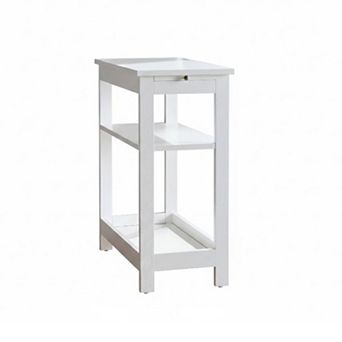 Kings Brand Furniture Slim Wood Side End Table with Storage Shelves & Pull-Out Tray, Nightstand