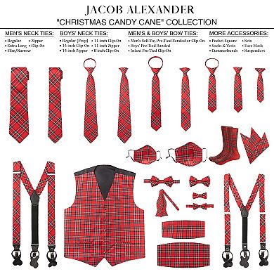Jacob Alexander Men's Red Christmas Plaid Necktie Regular Length
