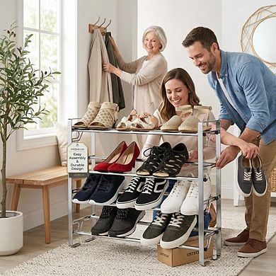 USTECH 4-Tier Shoe Rack, Large Capacity Metal Shoe Organizer for Closet, Entryway, or Bedroom