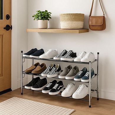 USTECH 3-Tier Expandable Shoe Rack, Sturdy Metal Shoe Organizer for Closet, Entryway, or Bedroom
