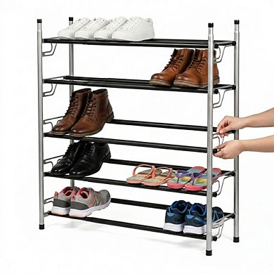 USTECH 5-Tier Expandable Shoe Rack, Sturdy Metal Shoe Organizer for Closet, Entryway, or Bedroom