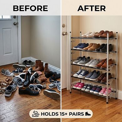 USTECH 5-Tier Expandable Shoe Rack, Sturdy Metal Shoe Organizer for Closet, Entryway, or Bedroom