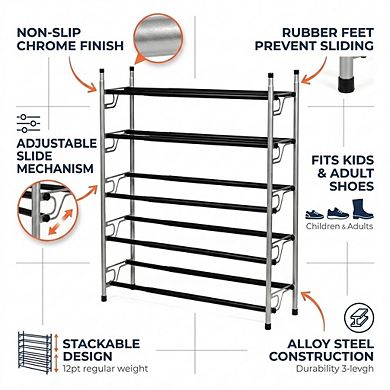 USTECH 5-Tier Expandable Shoe Rack, Sturdy Metal Shoe Organizer for Closet, Entryway, or Bedroom