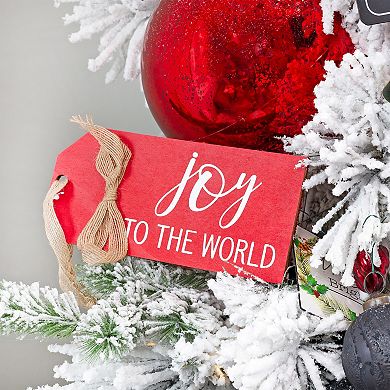 Rustic Wood Tag Christmas Ornaments (Set of 3, Red)