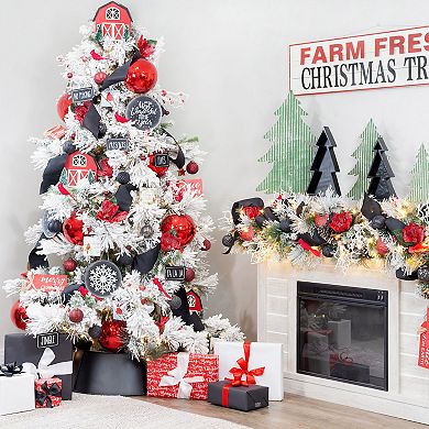 Rustic Wood Tag Christmas Ornaments (Set of 3, Red)